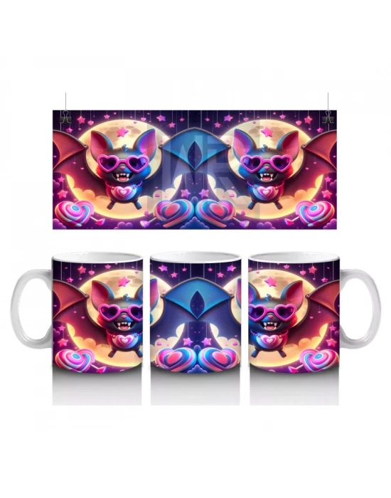 Neon Renkli Şeytan Maskesi Figürlü Korku Temalı Baskılı Kupa Bardak