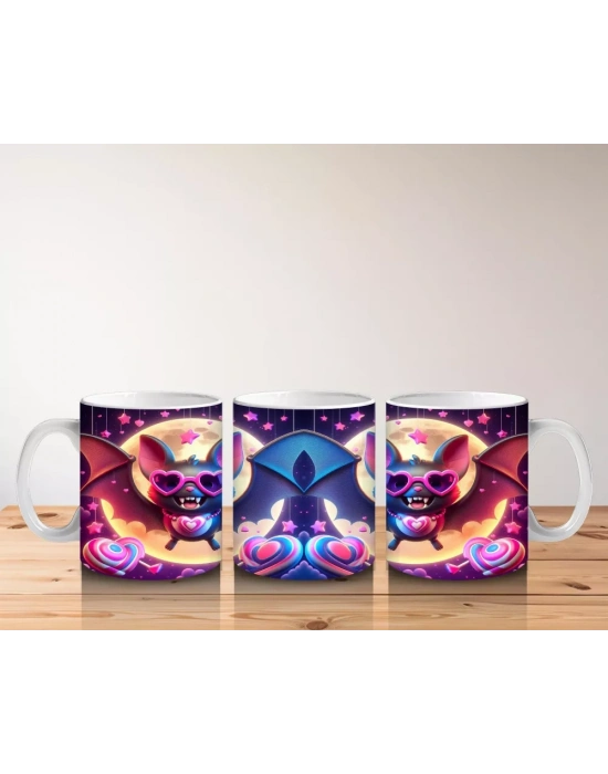 Neon Renkli Şeytan Maskesi Figürlü Korku Temalı Baskılı Kupa Bardak