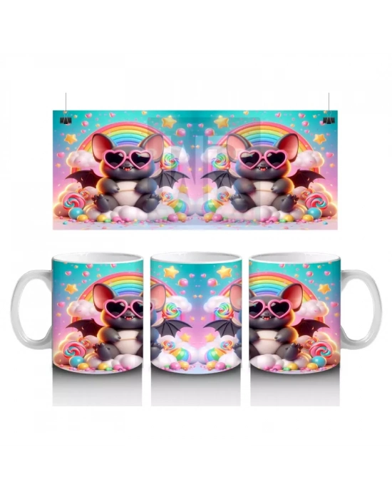 Neon Renkli Tatlı Canavarlar Figürlü Eğlenceli Cadılar Bayramı Baskılı Kupa Bardak