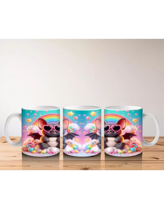 Neon Renkli Tatlı Canavarlar Figürlü Eğlenceli Cadılar Bayramı Baskılı Kupa Bardak