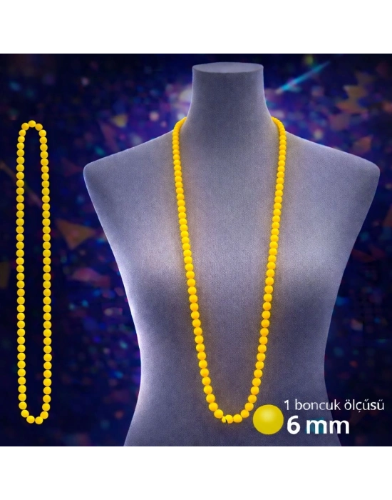 Neon Sarı Boncuk Kolye 80 Cm – Retro 80’ler 90’lar Parti Aksesuarı