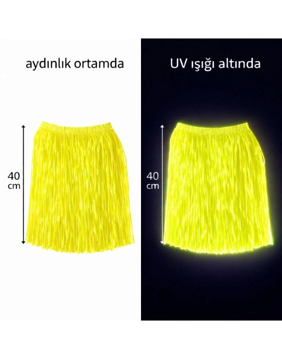 Neon Sarı Hawaii Parti Eteği 40 cm