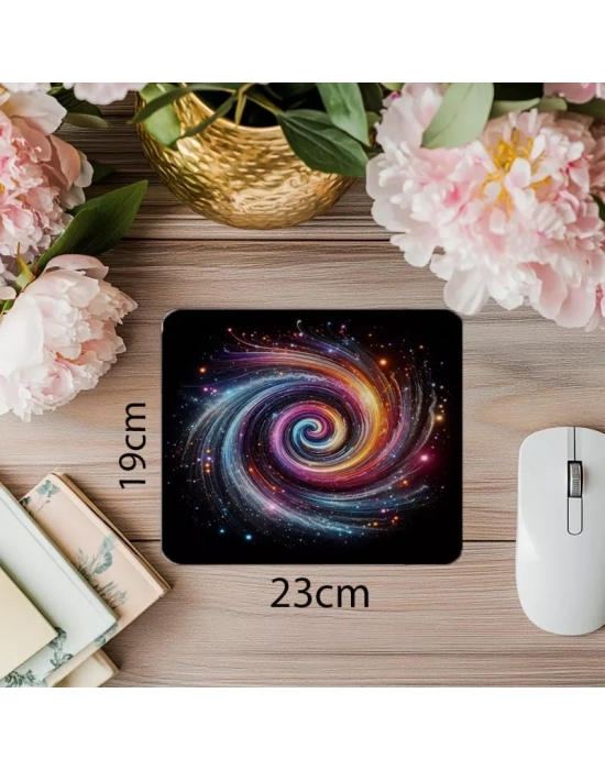 Neon Spiral Galaksi Mouse Pad Tasarımı - 19x23 cm 2 mm Dikdörtgen İthal Baskılı Mouse Pad