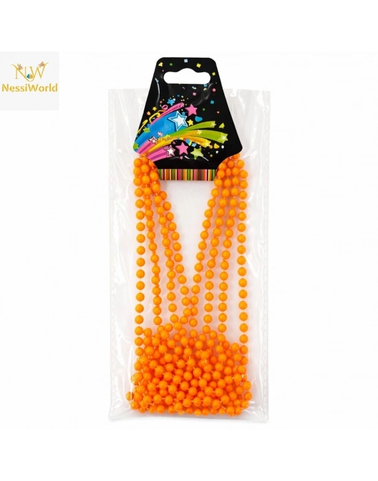 Neon Turuncu Boncuk Kolye 80 cm – Retro 80’ler 90’lar Parti Aksesuarı