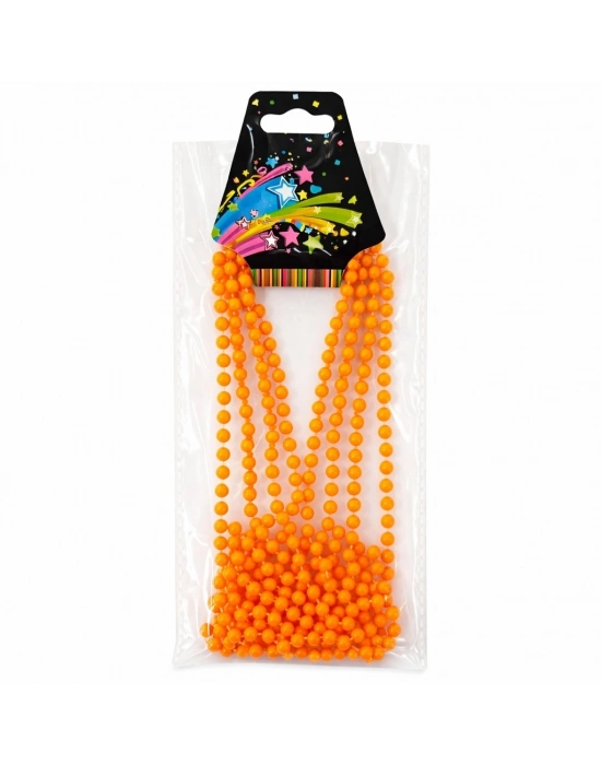 Neon Turuncu Boncuk Kolye 80 Cm – Retro 80’ler 90’lar Parti Aksesuarı