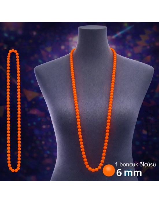 Neon Turuncu Boncuk Kolye 80 Cm – Retro 80’ler 90’lar Parti Aksesuarı