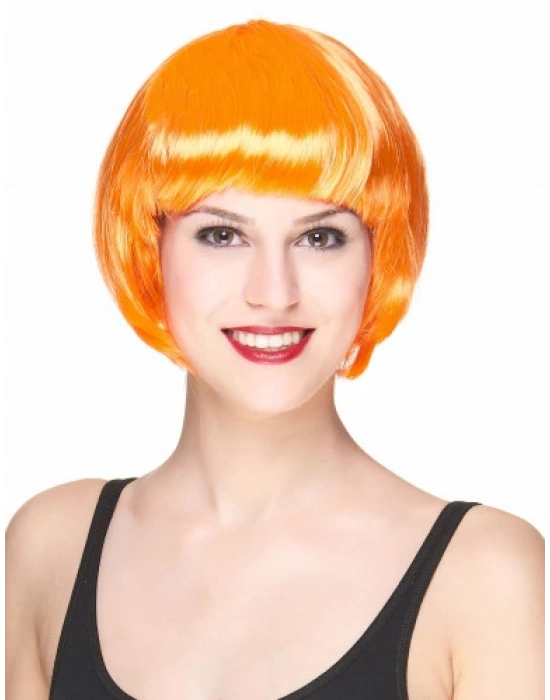 Neon Turuncu Renk Açık Turuncu Küt Parti Peruğu
