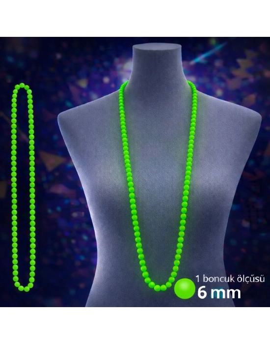 Neon Yeşil Boncuk Kolye 80 Cm – Retro 80’ler 90’lar Parti Aksesuarı