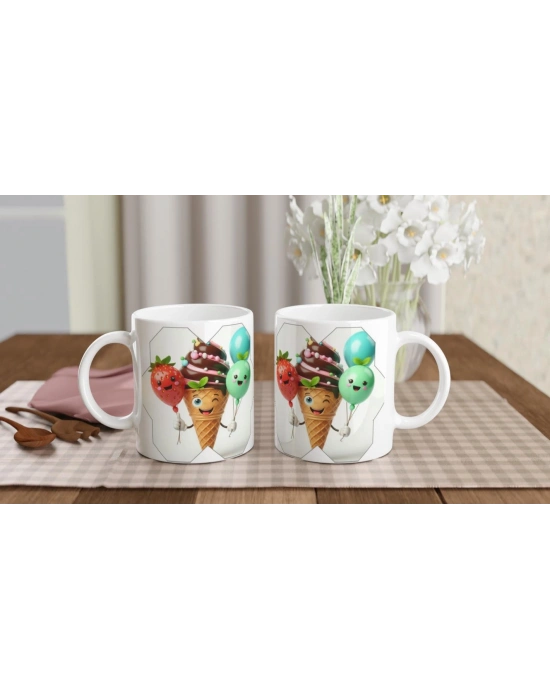 Neşeli Dondurma ve Balonlar Temalı Çocuklara Özel Baskılı Kupa Bardak