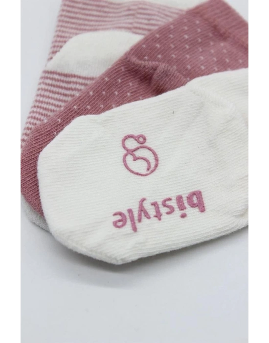 ®  Puanlı Kaymaz Penye Soket Çorap 3Lü BS10108 Pudra