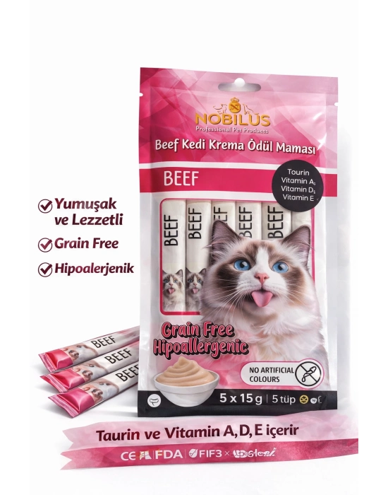 Nobilus Biftekli Kedi Krema Ödül Maması 5 x 15 gr