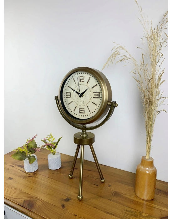 ® Nostalji Tripod Eskitme Üç Ayaklı Metal Masa Saati
