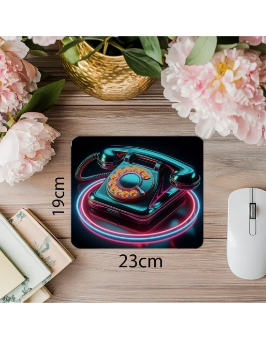 Nostaljik Masaüstü Telefon Mouse Pad - 19x23 cm 2 mm Dikdörtgen İthal Baskılı Mouse Pad
