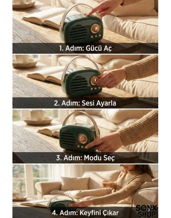 ®  Nostaljik Retro Bluetooth  - FM Radyo, USB ve Bluetooth Kablosuz Hoparlör