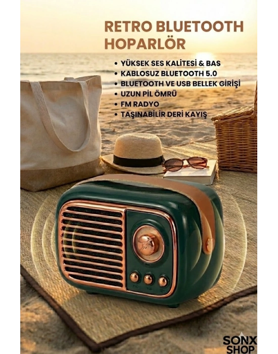 ®  Nostaljik Retro Bluetooth  - FM Radyo, USB ve Bluetooth Kablosuz Hoparlör