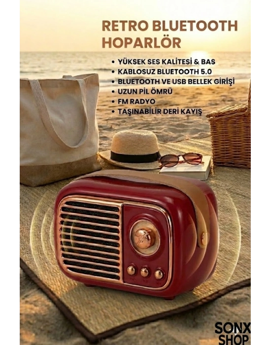 ®  Nostaljik Retro Bluetooth  - FM Radyo, USB ve Bluetooth Kablosuz Hoparlör