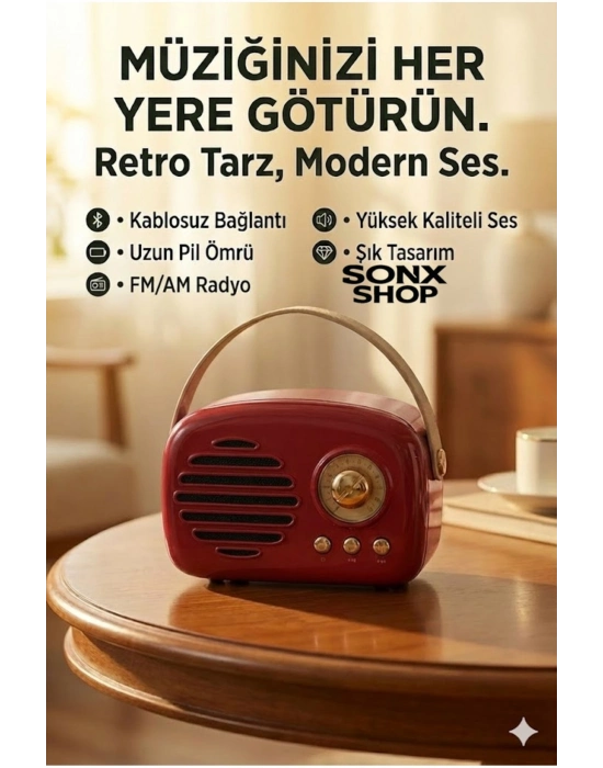 ® Nostaljik Retro Bluetooth Hoparlör - FM Radyo, USB ve Bluetooth Kablosuz Hoparlör