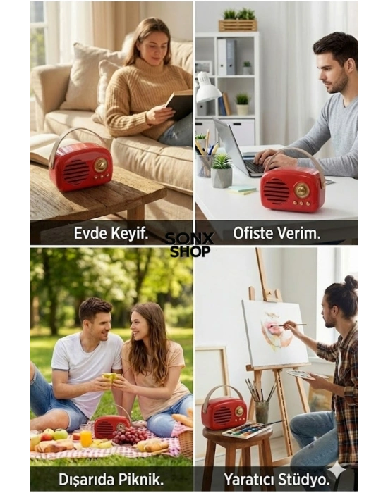 ® Nostaljik Retro Bluetooth Hoparlör - FM Radyo, USB ve Bluetooth Kablosuz Hoparlör