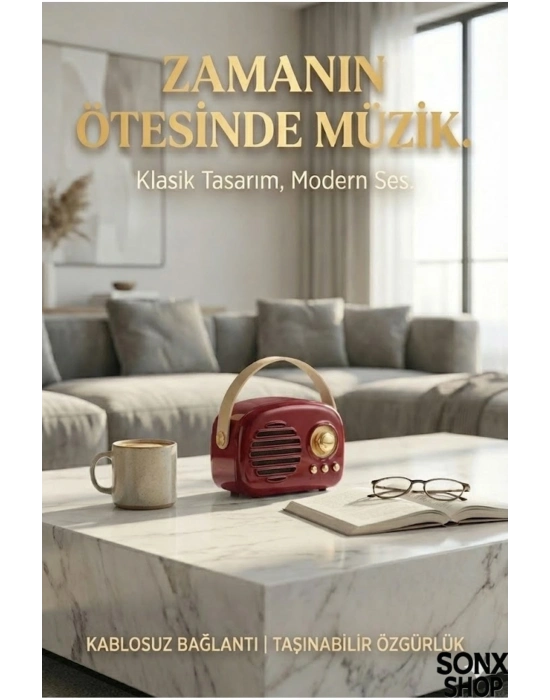 ® Nostaljik Retro Bluetooth Hoparlör - FM Radyo, USB ve Bluetooth Kablosuz Hoparlör