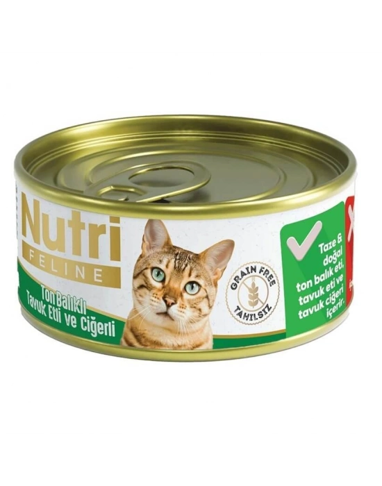 Nutri Feline Tahılsız Ton Balık Tavuk Ciğerli Kedi Konservesi 85 Gr