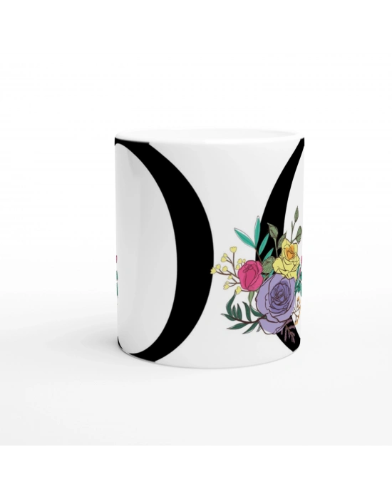 O Harfi Çiçek Süslemeli Harfli Kupa Bardak