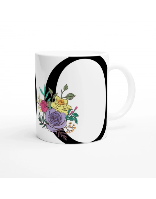 O Harfi Çiçek Süslemeli Harfli Kupa Bardak