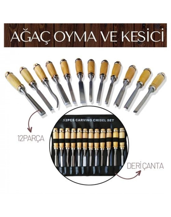Elena 12 Parça Çantalı Ağaç Oyma ve Kesici Set