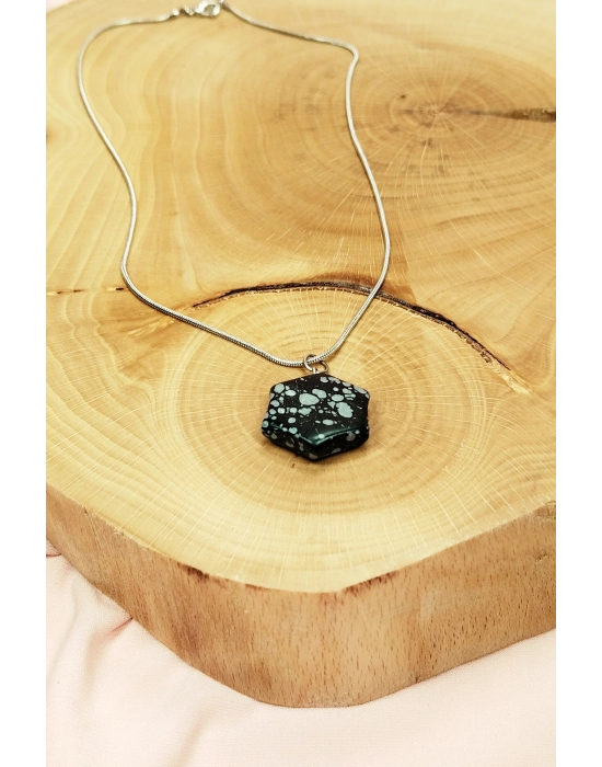 Obsidyen Doğal Taşı Zincirli El Yapımı Kolye Uç: 2 cm Zincir: 20 cm Kutulu