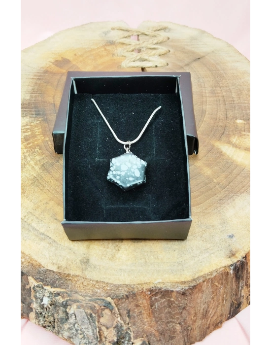 Obsidyen Doğal Taşı Zincirli El Yapımı Kolye Uç: 2 cm Zincir: 20 cm Kutulu