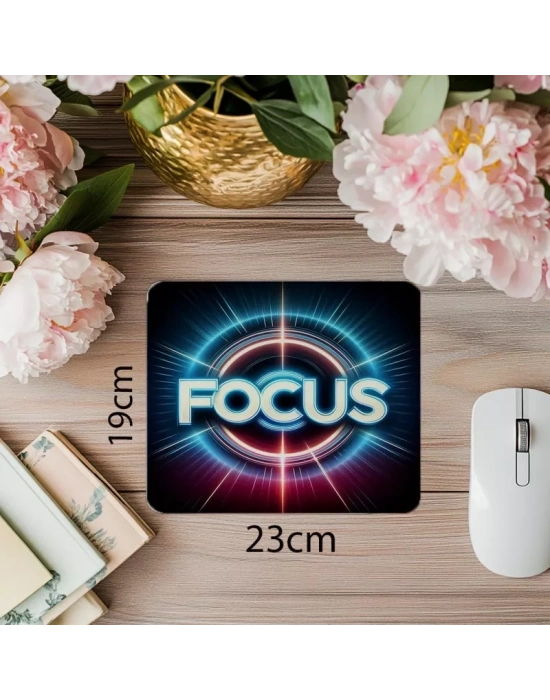 Odaklan Sloganlı Işıklı Mouse Pad Tasarımı - 19x23 cm 2 mm Dikdörtgen İthal Baskılı Mouse Pad