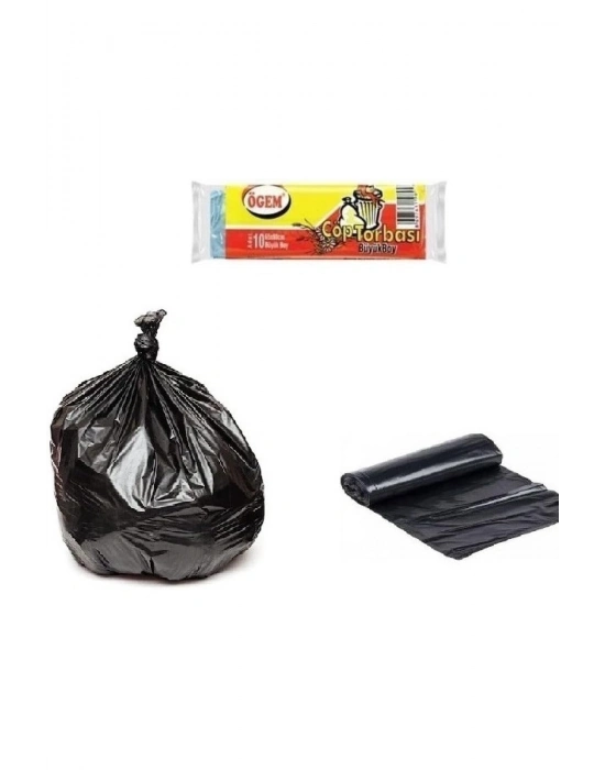 Ögem Büyük Boy Çöp Poşeti 65x80 Cm 50 Lt 10lu Rulo 5 Paket Siyah