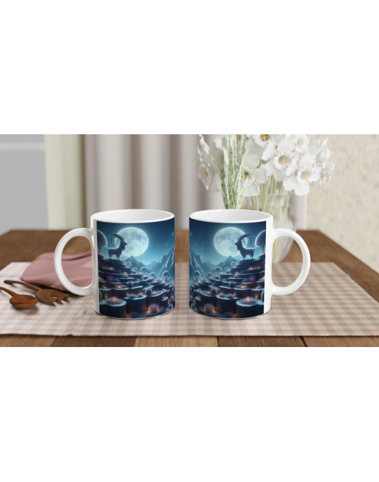 Oğlak Burcu Baskılı Kahve Kupası - Ay ışığında Zodyak Bahçesi Vs1