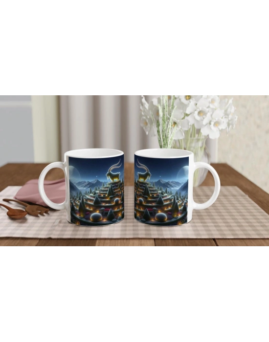 Oğlak Burcu Baskılı Kahve Kupası - Ay ışığında Zodyak Bahçesi Vs2