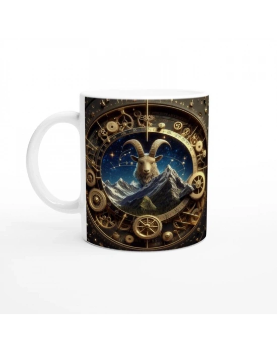 Oğlak  Burcu Baskılı Kahve Kupası - Zamanın Çarkları Astroloji Mekanizması Vs3