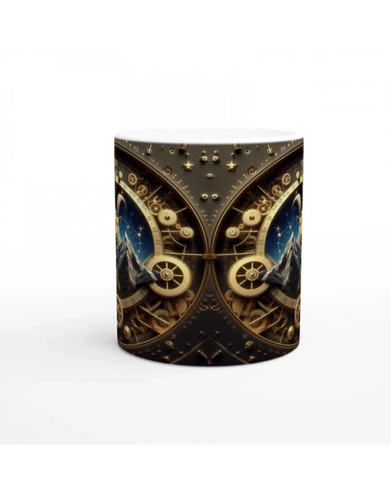 Oğlak  Burcu Baskılı Kahve Kupası - Zamanın Çarkları Astroloji Mekanizması Vs3
