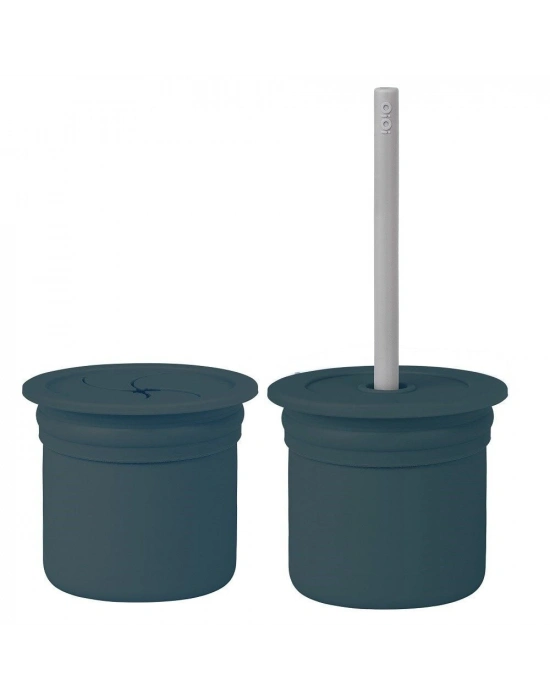 OiOi Ham+Hüp Pipetli Silikon Bardak Seti Deep Blue / Powder Grey
