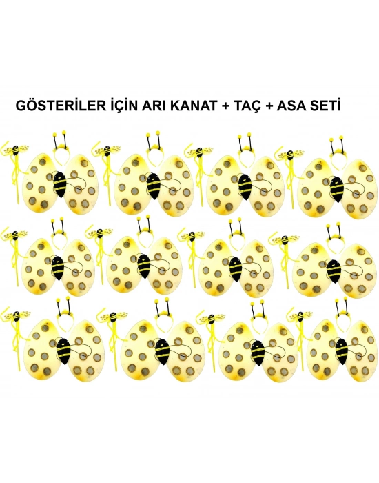 Okul Gösterileri için Arı Seti 12 Adet - Taç, Kanat, Asa