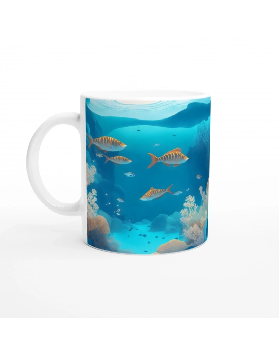 Okyanus Derinliklerinde Çizgili Balıklar Kupa Bardak