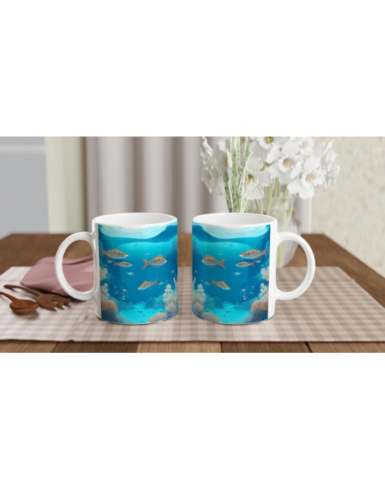 Okyanus Derinliklerinde Çizgili Balıklar Kupa Bardak