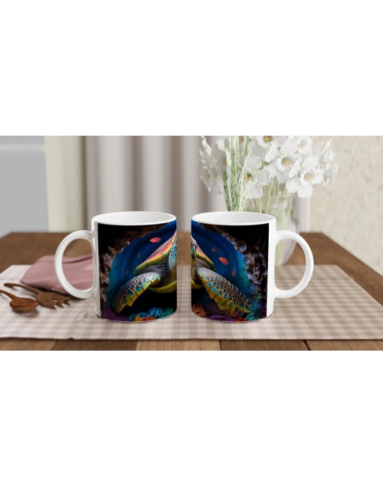 Okyanus Derinliklerinde Parlayan Deniz Kaplumbağası Kupa Bardak