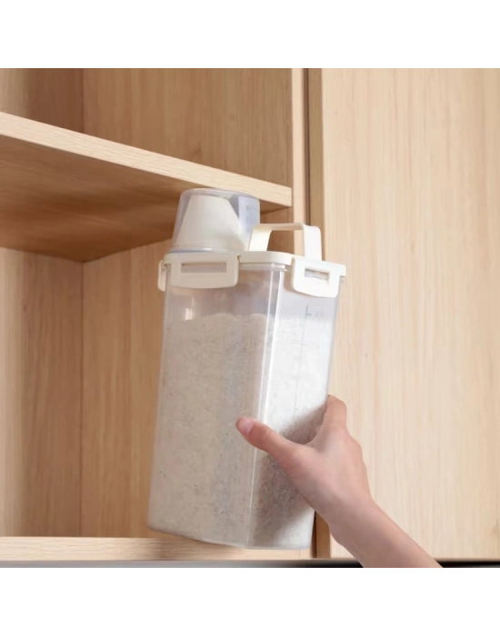 Ölçü Kabı Kapaklı Bakliyat Saklama Kabı - Kulplu Tasarım - 1800 ml