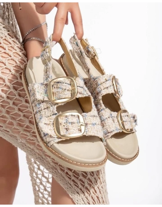 Olira Bej Simli Kemerli Sandalet