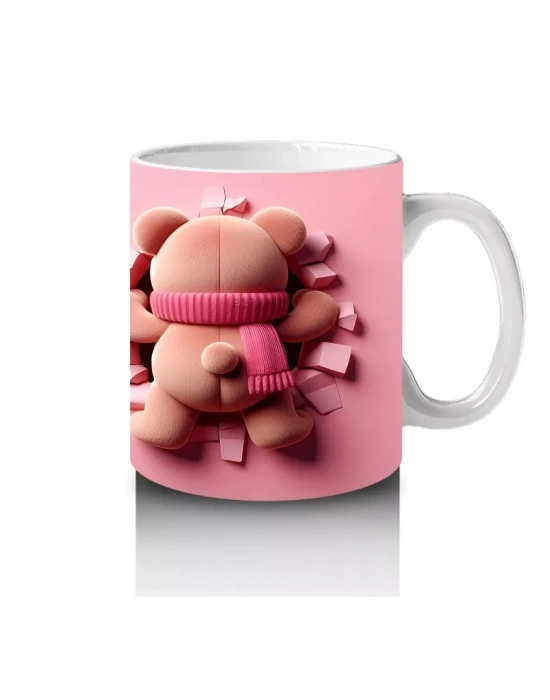 Ön ve Arka Görünümle Sevimli Pembe Bereli Köpek Figürü - Baskılı kahve kupası