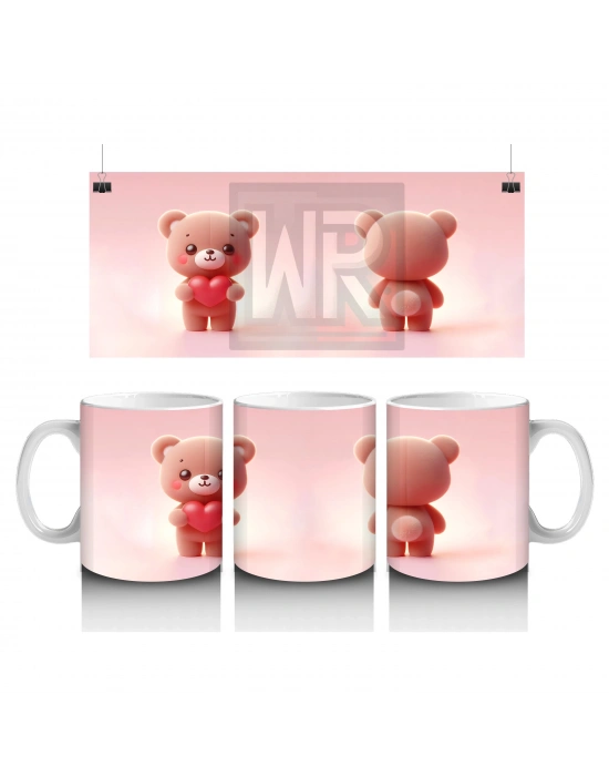 Ön ve Arka Yüzüyle Pembe Ayıcık Çifti – Baskılı Kahve Kupası