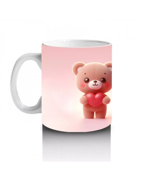 Ön ve Arka Yüzüyle Pembe Ayıcık Çifti – Baskılı Kahve Kupası