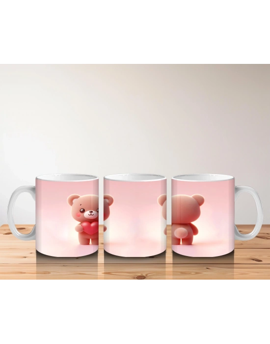 Ön ve Arka Yüzüyle Pembe Ayıcık Çifti – Baskılı Kahve Kupası