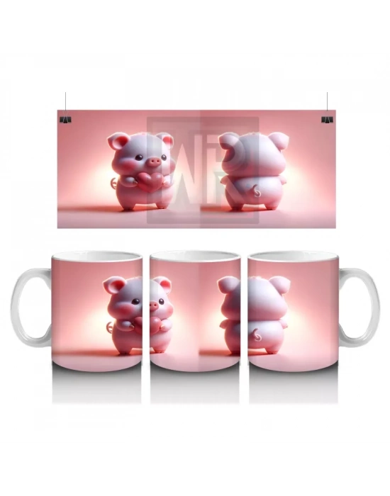 Ön ve Arka Yüzüyle Pembe Ayıcık Maskot – Baskılı Kupa Bardak