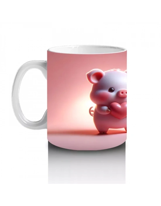 Ön ve Arka Yüzüyle Pembe Ayıcık Maskot – Baskılı Kupa Bardak