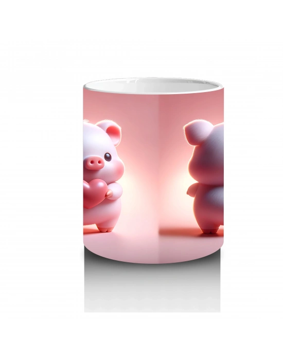 Ön ve Arka Yüzüyle Pembe Ayıcık Maskot – Baskılı Kupa Bardak