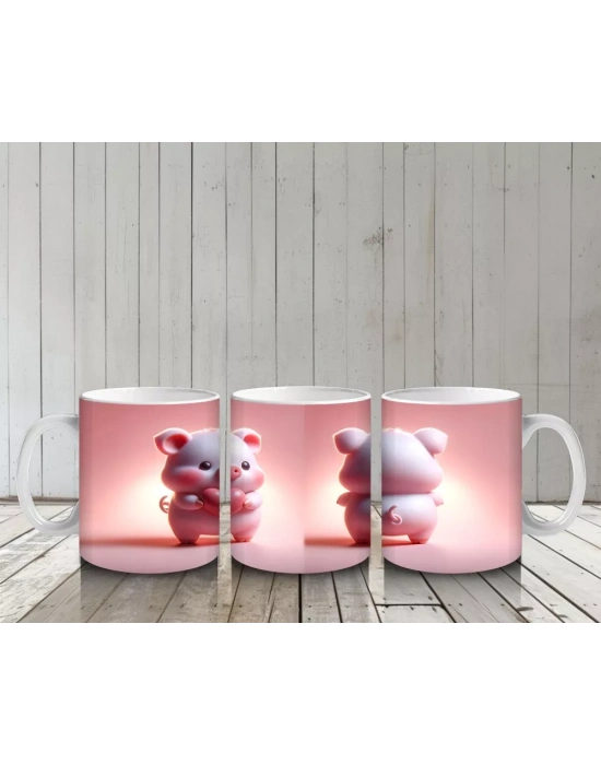 Ön ve Arka Yüzüyle Pembe Ayıcık Maskot – Baskılı Kupa Bardak